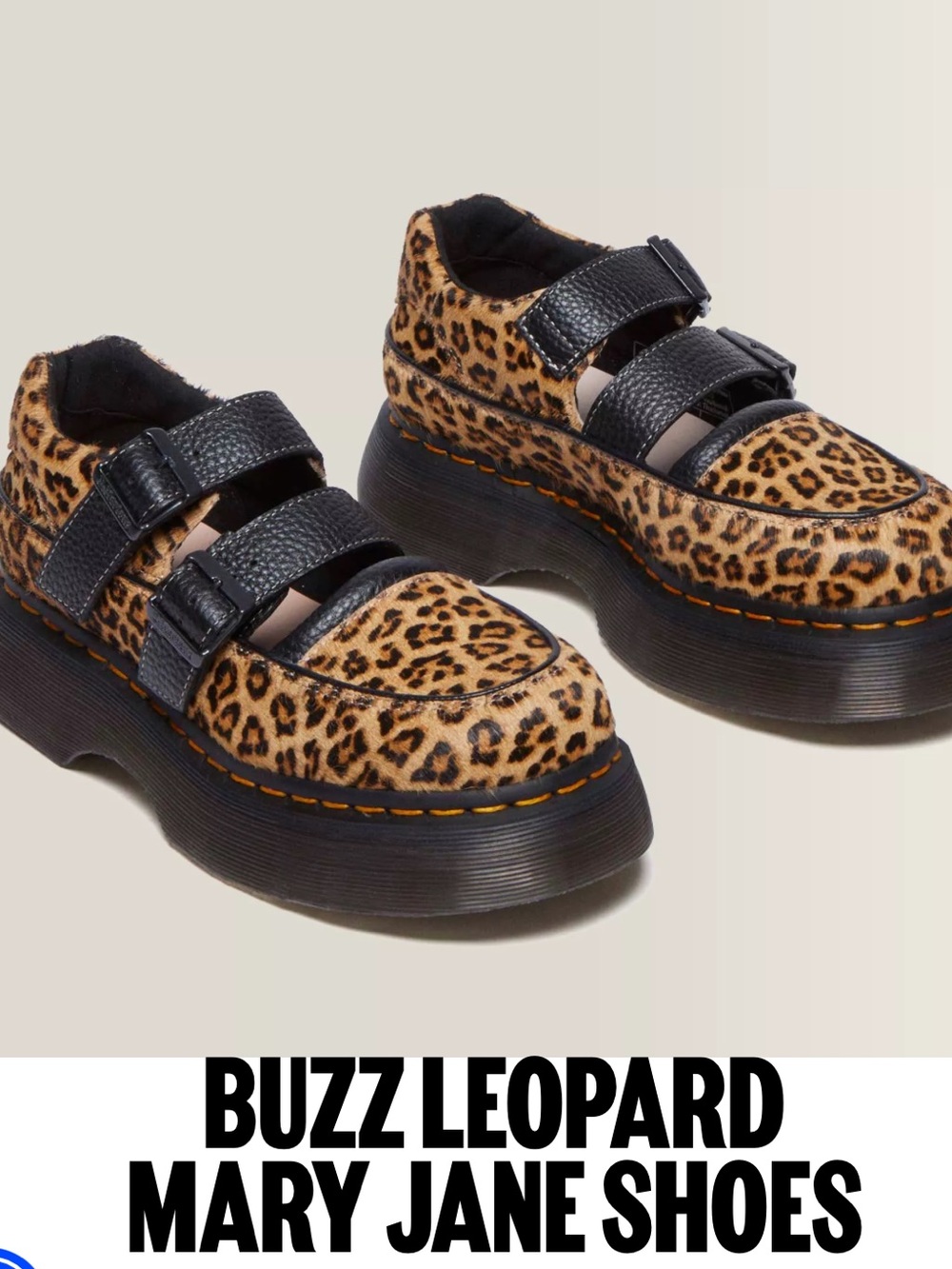 BRAND NEW Dr. Martens Buzz Leopard Mary Jane Shoes - Leopard/Black